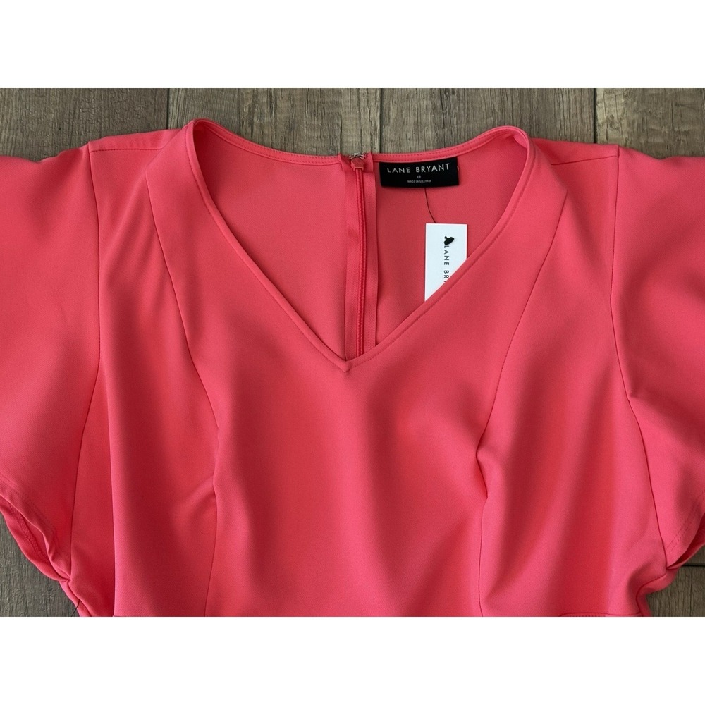 NWT Lane Bryant Pink Midi Dress Size 16 Tie Waist Pockets Flutter Sleeve - Picture 3 of 13